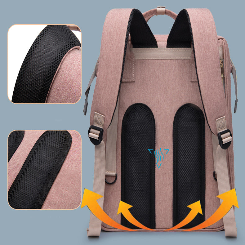 A smart 2-in-1 diaper backpack that transforms into a portable baby crib in seconds. Perfect for travel, outings, and busy UAE moms who want convenience without carrying extra gear.